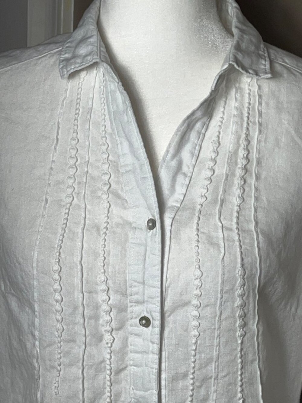 Malvin Linen Shirt White Button Tunic Texture Cottagecore Coastal Beach Luxury S - Picture 8 of 12